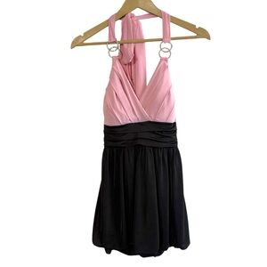 Vintage Y2K Dreamgirl Size Medium Black Pink Babydoll Halter Neck Top Party Club